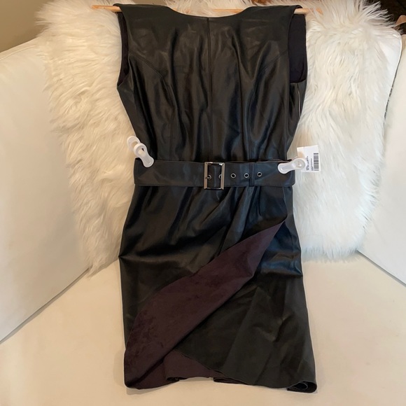 NWT (2) BAR 111 black pleather mini knee big belt tulip hem bodycon fit - Picture 2 of 10